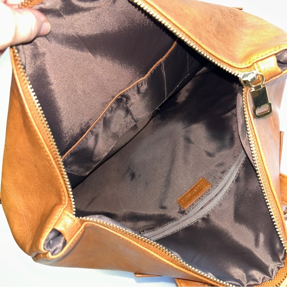 Vegan Leather Oversized Backpack- Convertible Laptop Travel Bag‎ Camel NEW - Picture 9 of 16
